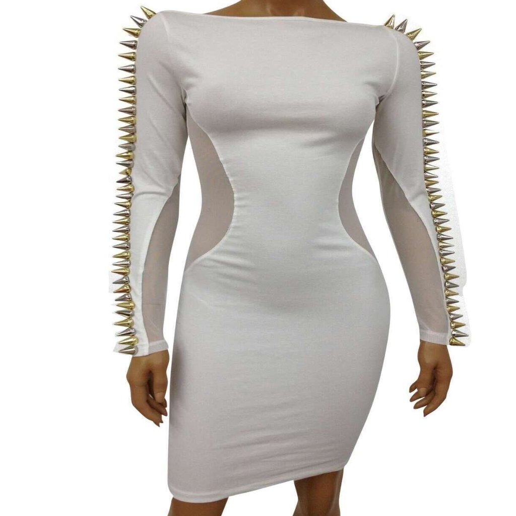White Sheer Spike Dress